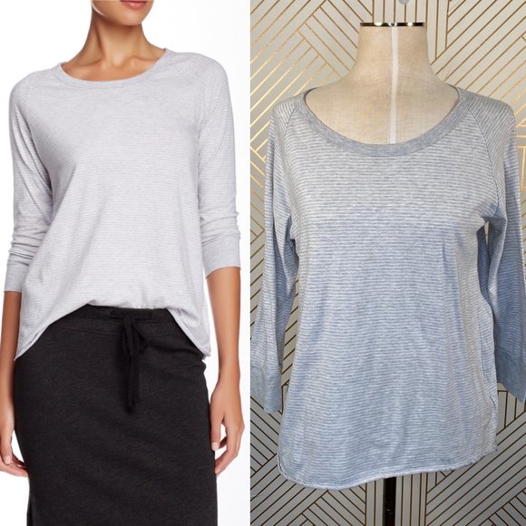 James Perse Tops - James Perse Raglan Striped Tee in Gray / White
